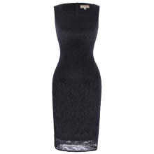 Kate Kasin Womens Ladies Slim Fit Sleeveless Cuello cuello Hips-Wrapped Bodycon Negro vestido de encaje KK000431-1
